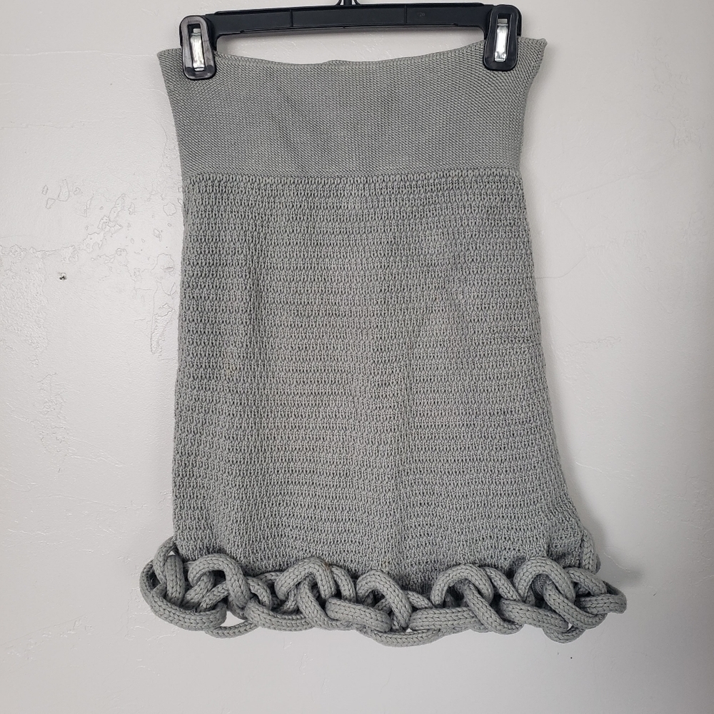 Fendi Women's 40 Grey Knit Sweater Skirt Knot Bottom Braided Designer US 4